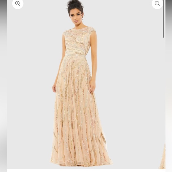 NWT Mac Duggal Beige 5445 Cap Sleeve Embellished Evening Gown 6